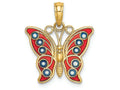 FJC Finejewelers 14k Yellow Gold Butterfly with Red Blue Stained Glass Filigree Wings Charm