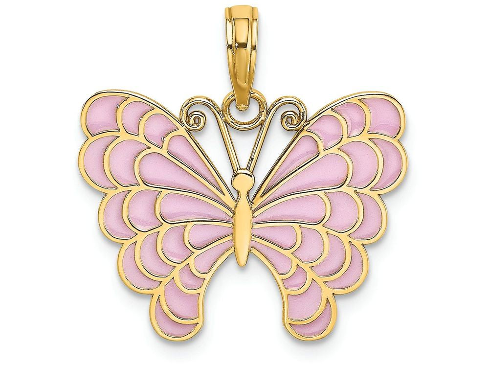 FJC Finejewelers 14k Yellow Gold Butterfly with Lavender Stained Glass Wings Charm