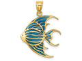 FJC Finejewelers 14k Yellow Gold Angelfish with Blue Stained Glass Accent Charm