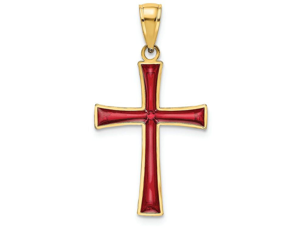 FJC Finejewelers 14k Yellow Gold Red Stained Glass Crosstapers In Center Charm