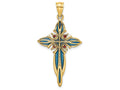 FJC Finejewelers 14k Yellow Gold Blue Stained Glass Crossover Beaded Triangle Tips Red Accnt Charm