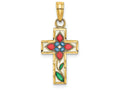 FJC Finejewelers 14k Yellow Gold Stained Glass Cross with Flower Stem In Center Charm