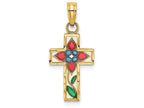 FJC Finejewelers 14k Yellow Gold Stained Glass Cross with Flower Stem In Center Charm