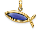 FJC Finejewelers 14k Yellow Gold Blue Stained Glass Christian Fishhorizontal Charm