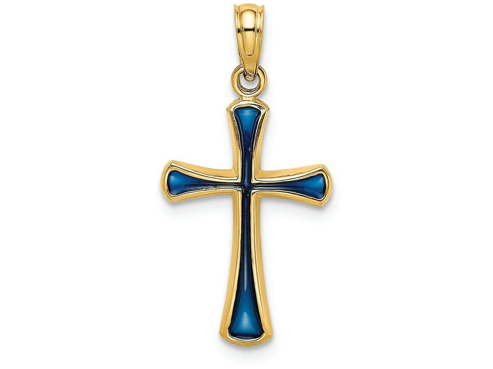 FJC Finejewelers 14k Yellow Gold Blue Stained Glass Tapered Cross Charm