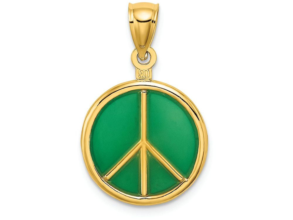 FJC Finejewelers 14k Yellow Gold 3d Peace Symbol with Green Stained Glass Center Charm