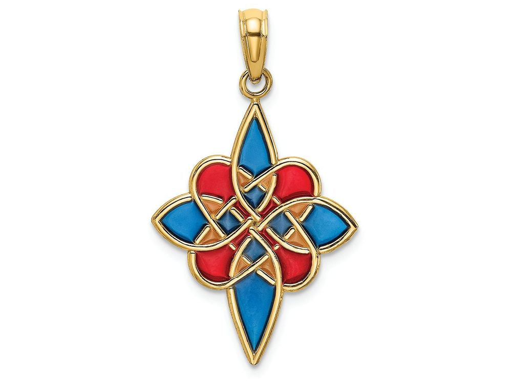 FJC Finejewelers 14k Stained Glass Celtic Knotblue Red Gold Charm