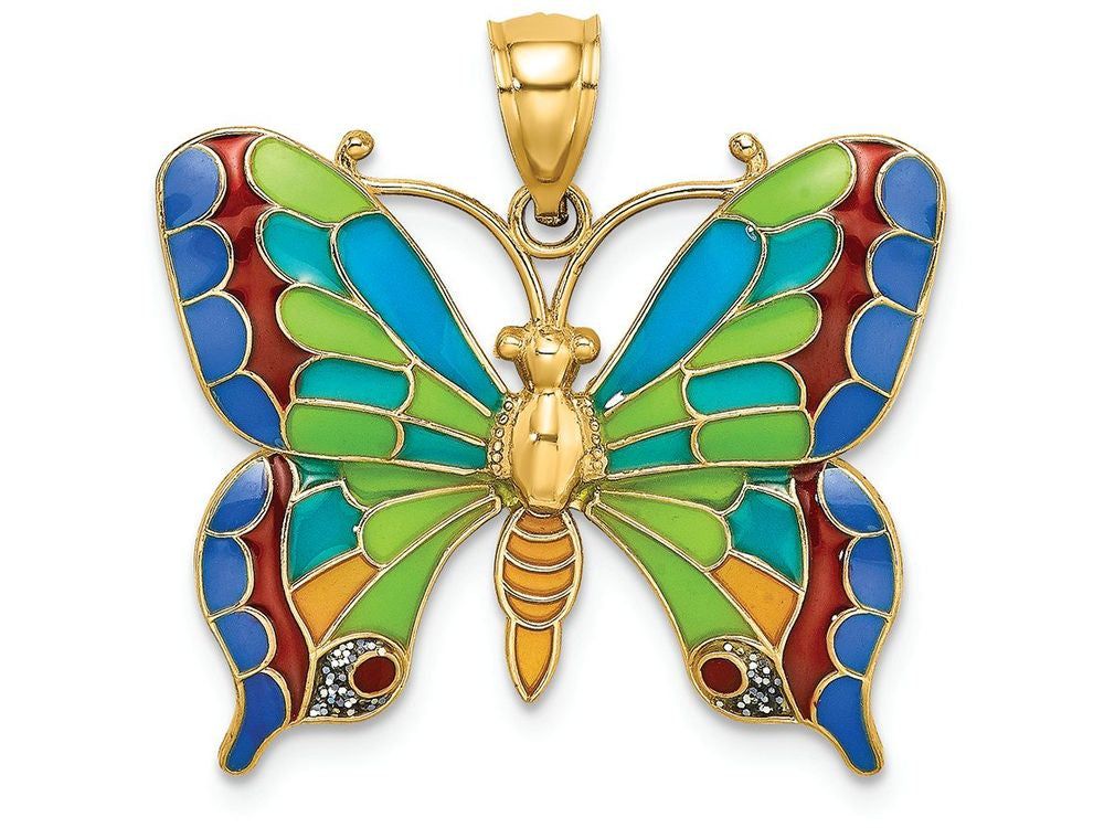 FJC Finejewelers 14k Yellow Gold Stained Glass Butterflymutli-color Charm
