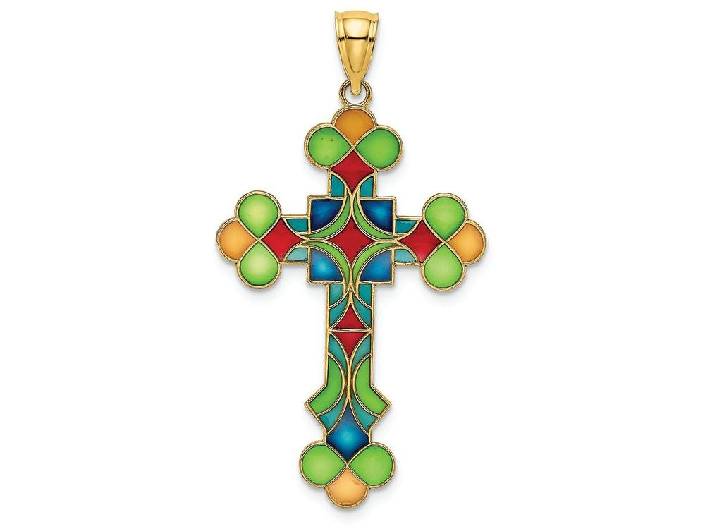 FJC Finejewelers 14k Yellow Gold Stained Glass Cross with Square Center Scalloped Tipsmulti Charm