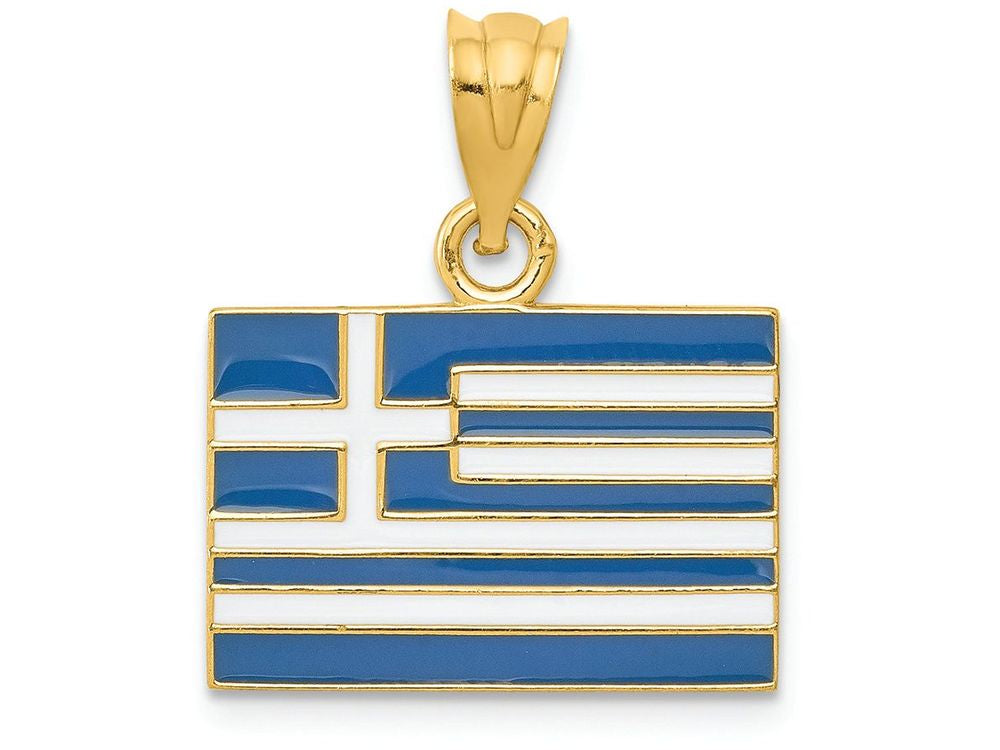 FJC Finejewelers 14k Yellow Gold Solid Enameled Greece Flag Charm