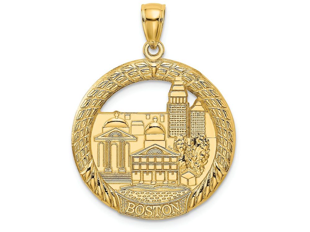 FJC Finejewelers 14k Yellow Gold Boston Town Scene In Round Disc Charm