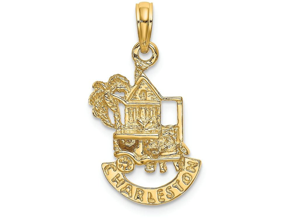 FJC Finejewelers 14k Yellow Gold Charleston Scene Horse Cart And House with Palm Tree Charm