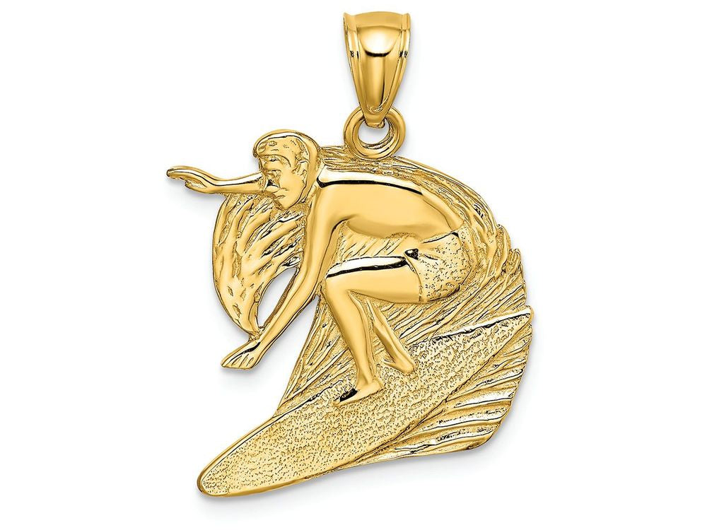 FJC Finejewelers 14k Yellow Gold Surfer Wave Polish Engraved Charm