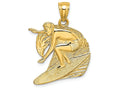 FJC Finejewelers 14k Yellow Gold Surfer Wave Polish Engraved Charm