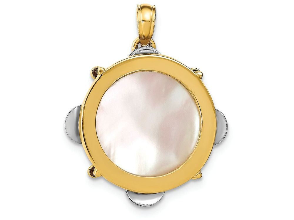 FJC Finejewelers 14k Two-tone Gold 3d Tambourine with Mother Of Pearl Facemoveable Charm