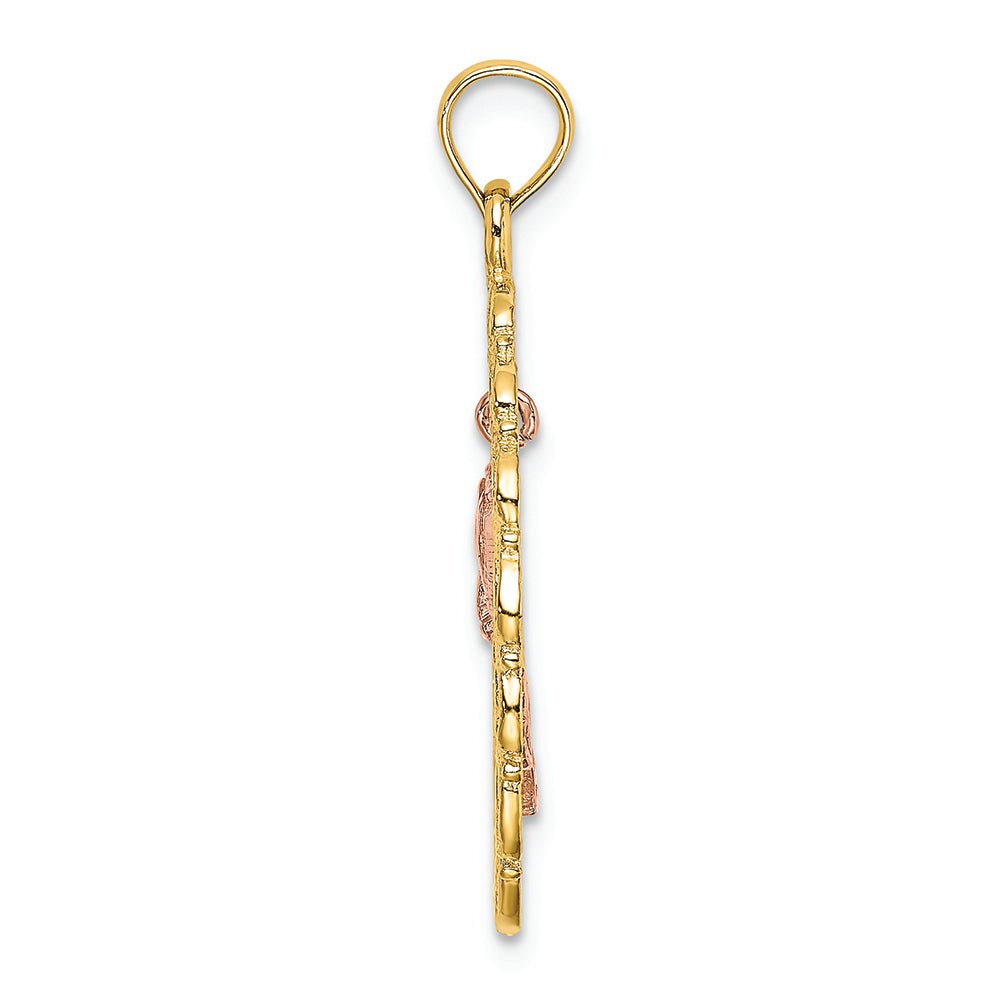 FJC Finejewelers 14k Two-tone Gold Oval Frame with Dangling Rosetwo-color Charm
