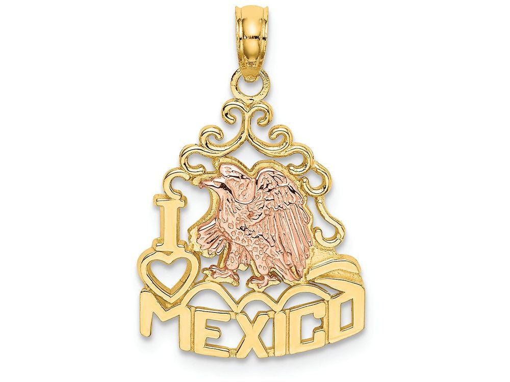 FJC Finejewelers 14k Two-tone Gold I Love Mexico with Pink Eagle Charm