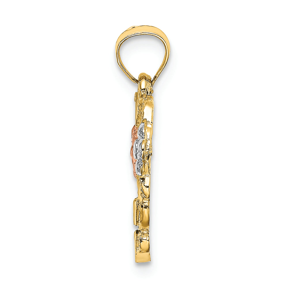 FJC Finejewelers 14k Two-tone Gold Heart with Pink White Flowerstri-color Charm