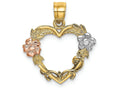 FJC Finejewelers 14k Two-tone Gold Heart with Pink White Flowerstri-color Charm