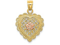 FJC Finejewelers 14k Two-tone Gold Pink Flower On Basket Weave Heart with Scalloped Edge Charm