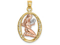 FJC Finejewelers 14k Two-tone Gold Mother Baby In Oval Frametri-color Charm