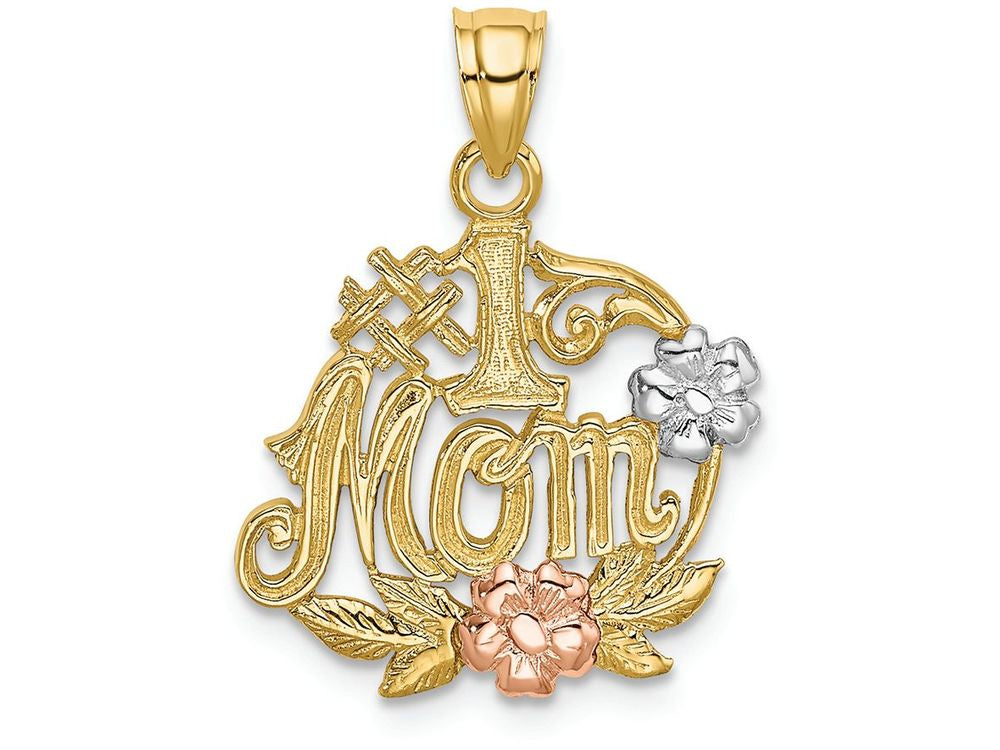 FJC Finejewelers 14k Two-tone Gold #1 Mom with Flowerstri-color Charm
