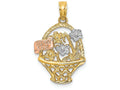 FJC Finejewelers 14k Two-tone Gold Flowers In Basket with I Love You Tri-color Charm