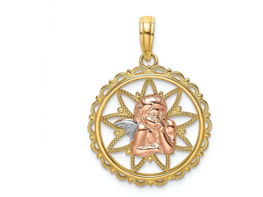 FJC Finejewelers 14k Two-tone Gold Pink Angel Resting On White Elbow In Disktri-color Charm