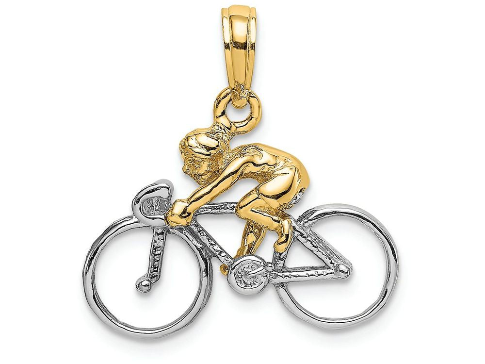 FJC Finejewelers 14k Two-tone Gold 3d Bicycle with Ridertwo-color Charm