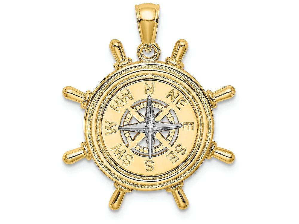 FJC Finejewelers Ship Wheel with Nautical Compass White Needle Center Charm