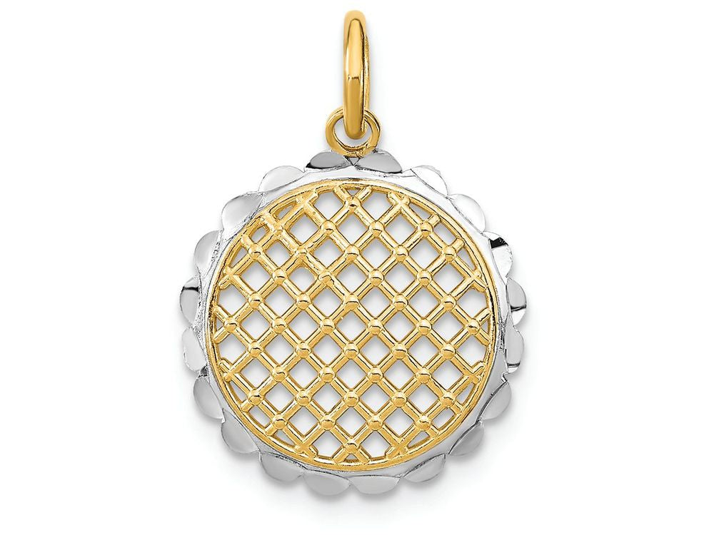 FJC Finejewelers 14k Two-tone Gold Small Sunflower Charm with O-ringcut-out White Bright Cut Edge