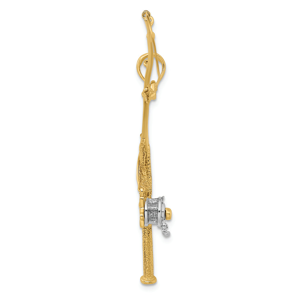 FJC Finejewelers 14k Two-tone Gold 3d Fishing Pole Reelmoveable Charm