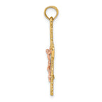 FJC Finejewelers 14k Two-tone Gold Lace Trim Crucifix with Pink Jesus Charm