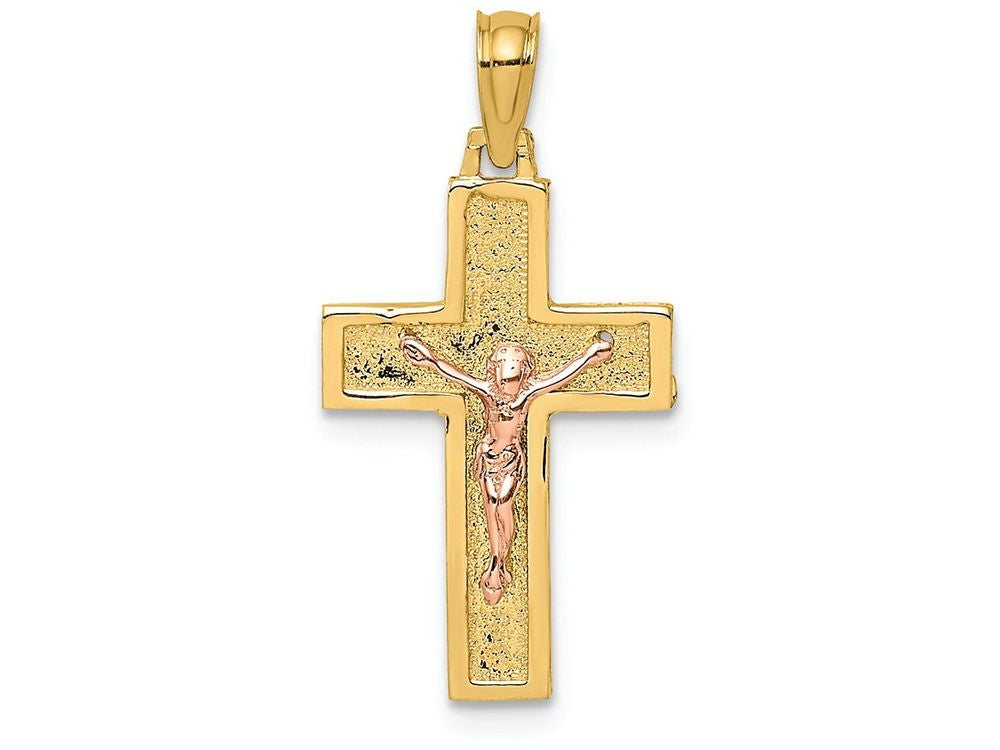 FJC Finejewelers Crucifix On Block Crosstwo-color - Pink Jesus Charm
