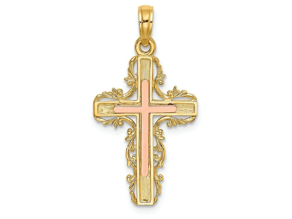 FJC Finejewelers Pink Center Cross On Cross with Lace Trim Charm