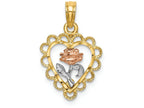 FJC Finejewelers 14k Two-tone Gold Heart with Lace Trim Rose Inside Bright Cuttri-color Charm