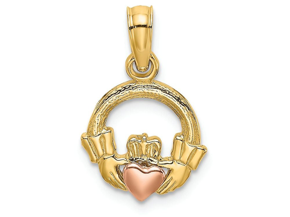 FJC Finejewelers 14k Two-tone Gold Claddagh Charm with Pink Heart