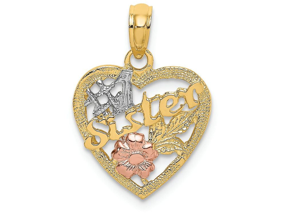 FJC Finejewelers 14k Two-tone Gold #1 Sister In Heart with Pink White Flowers Charm