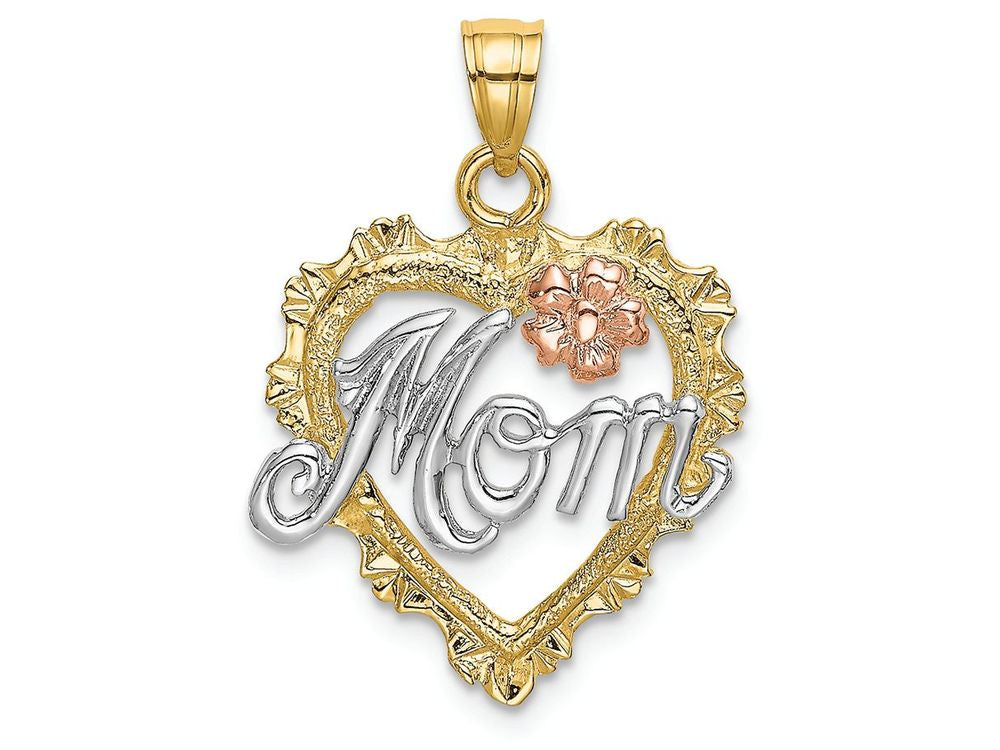 FJC Finejewelers 14k Two-tone Gold Mom(white) In Heart with (pink)flower Charm