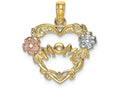 FJC Finejewelers 14 Kt Tri Color Gold Mom Banner In Heart W Wht Ylw Flowerstri-color Charm