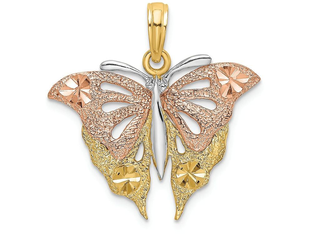 FJC Finejewelers 14k Two-tone Gold Butterfly with Rose Color Wingstri-color Charm