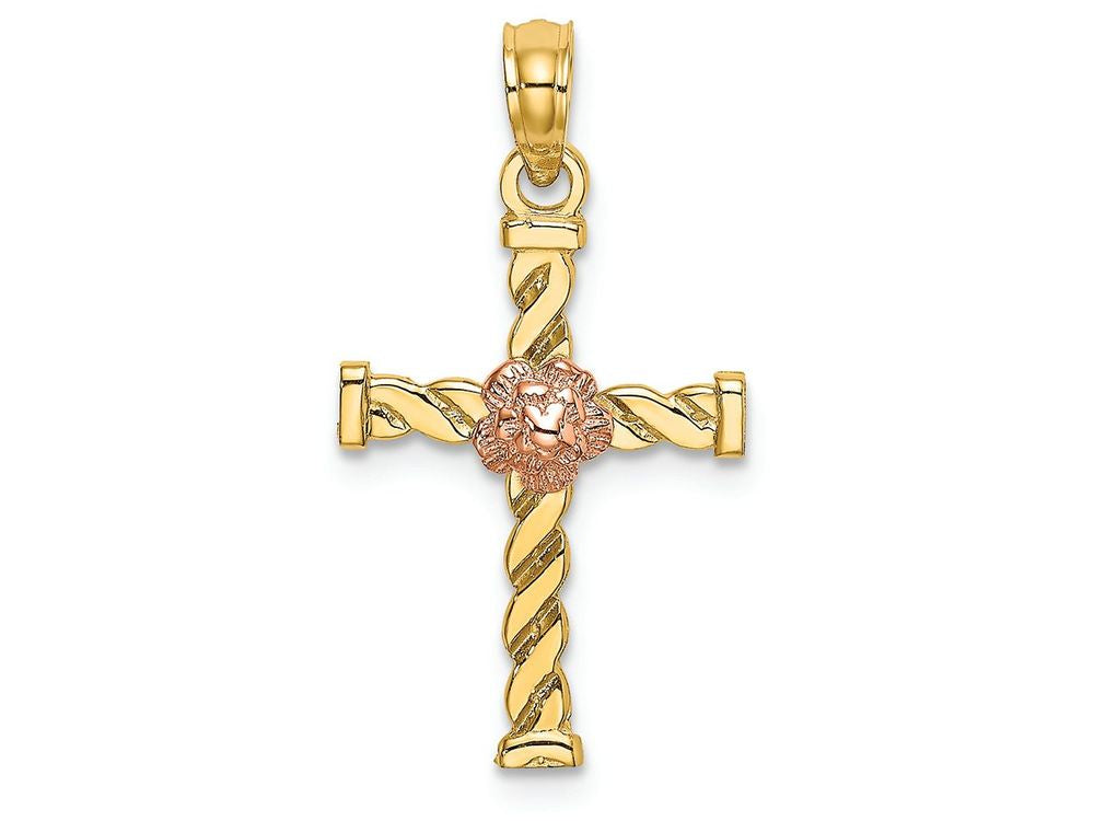 FJC Finejewelers Twisted Cross with Pink Flower Charm