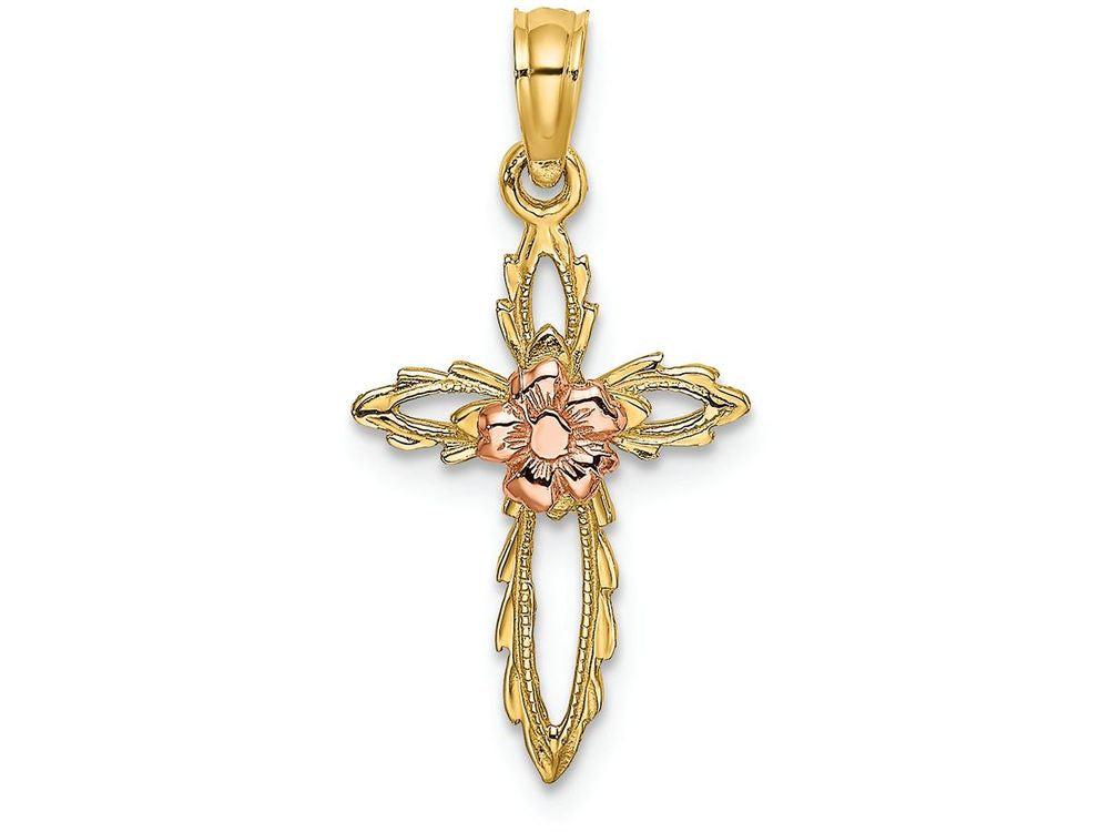FJC Finejewelers Cross with Pink Flower Center Charm