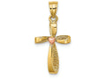 FJC Finejewelers  14kt Two Tone Gold Twisted Cross with Pink Heart Center Charm