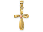 FJC Finejewelers  14kt Two Tone Gold Twisted Cross with Pink Heart Center Charm