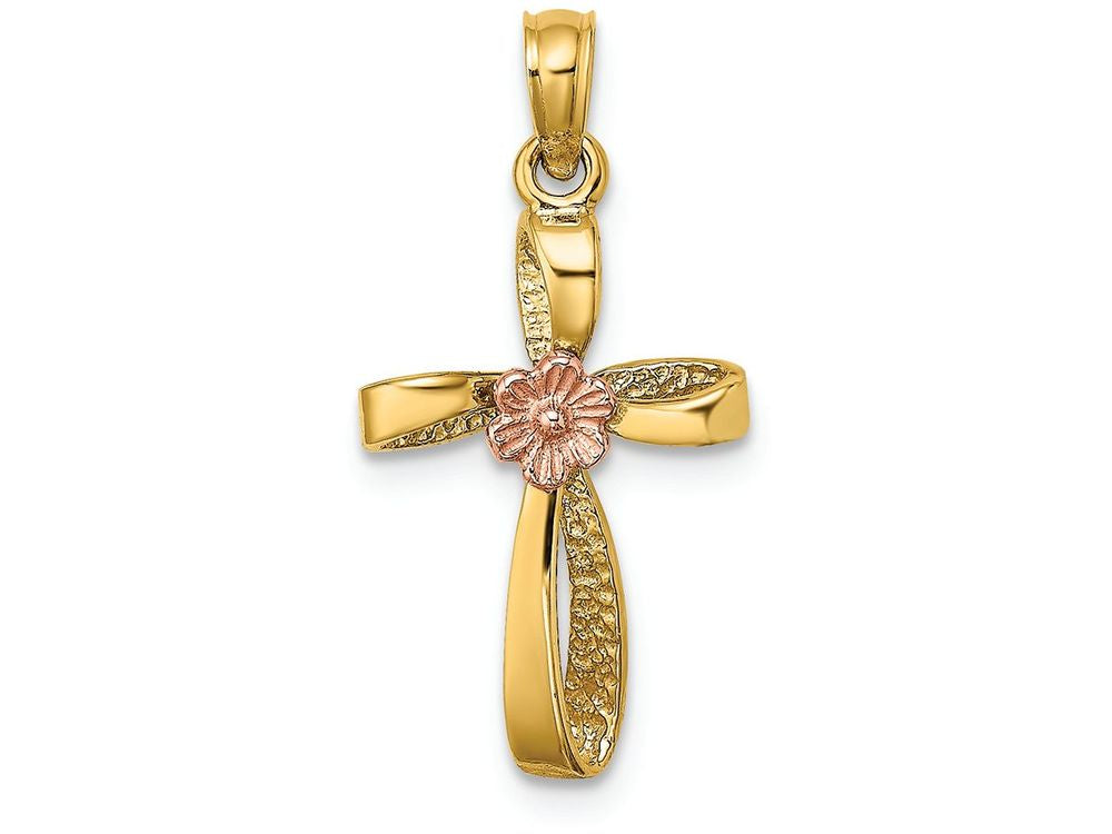 FJC Finejewelers Twisted Cross with Pink Flower Center Charm