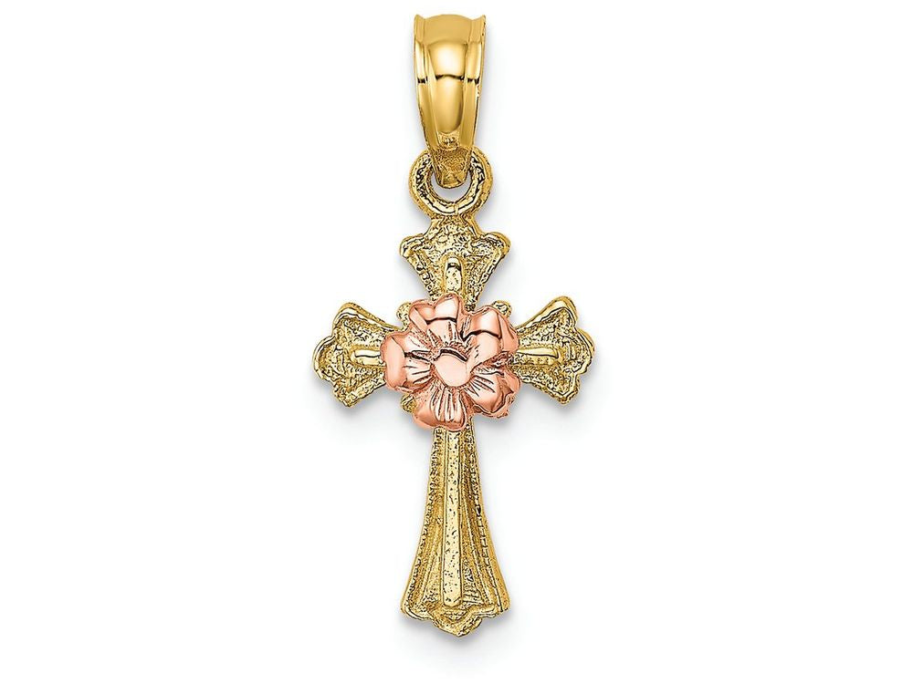 FJC Finejewelers Cross with Small Pink Flower Center Charm