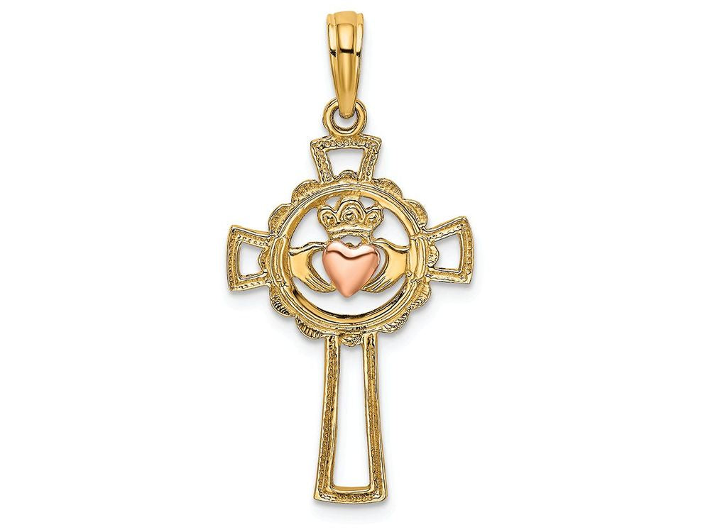 FJC Finejewelers Cross with Claddagh Pink Heart Charm