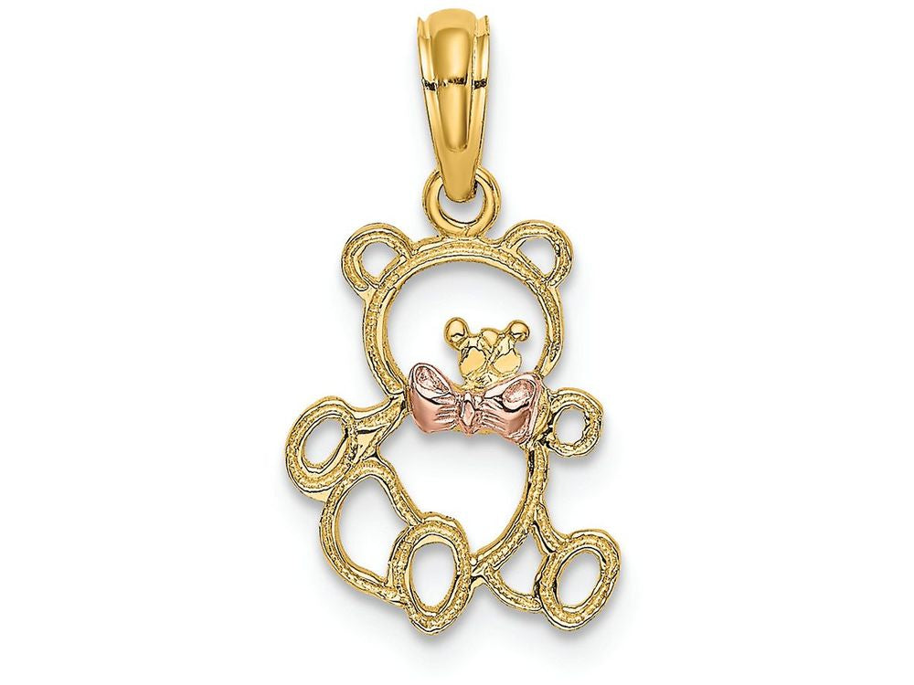FJC Finejewelers 14k Two-tone Gold Teddy Bear with Pink Bow Tie Charm