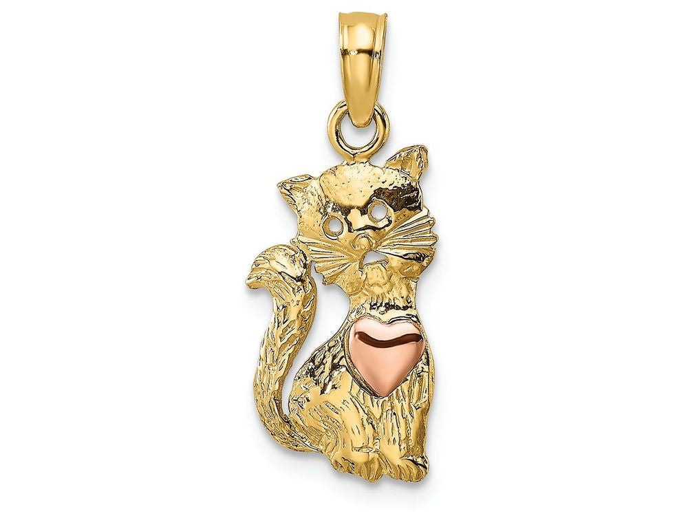 FJC Finejewelers 14k Two-tone Gold Cat with Pink Heart Eyes Charm